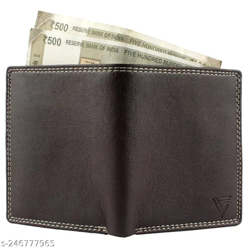 Vermello black PU leather men's wallet with 2 compartments, perfect for everyday use and organization