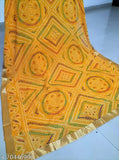 Yellow Georgette saree with beautiful Bandhani print and heavy lace border, single piece, free size, India origin