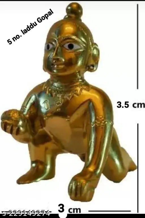 Brass Krishna Idol, MATAL Big 5, 0.5cm each, Laddu Gopal set from India