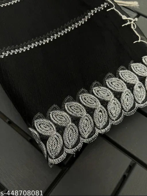 Embellished super net saree with Bangalore silk blouse, featuring beautiful silver zari embroidery and glitter sequins