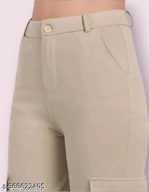 Cotton Lycra cargo pant for women, solid net pattern, size 26/29 inches waist, 37 inches length, suitable for casual wear