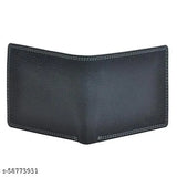 Black leather men's wallet, solid pattern, 2 compartments, free size (L12cm x W8cm), made in India