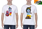 Trendy printed polyester Krishna t-shirts for all, short sleeves, India-made