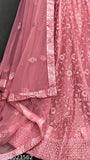 Great pink zari embroidered net lehenga-choli set with dupatta and semi-stitched blouse, ideal for normal occasions or gifts