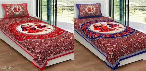 Trendy cotton single bedsheets set, pack of 2 with 144 thread count, ideal for Indian single-sized beds (85x59in, pillow covers included)