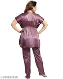 Purple satin kaftan nightsuit coord set for girls and women, perfect summer sleepwear