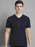 Navy blue, cotton V-neck men's half-sleeve t-shirt for regular fit, India origin