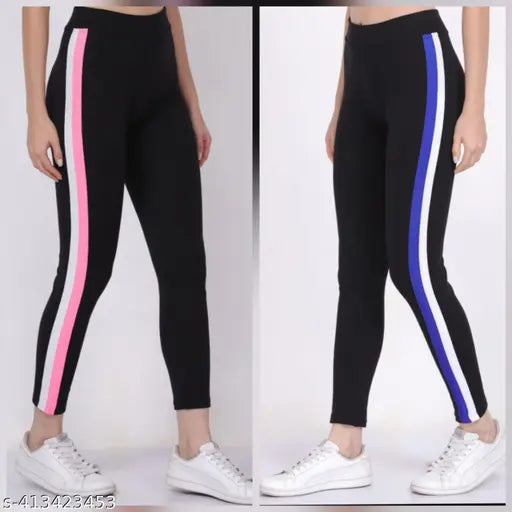 Striped cotton blend women's jeggings with pocket, offering 4-way stretch and practical pockets