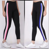 Striped cotton blend women's jeggings with pocket, offering 4-way stretch and practical pockets