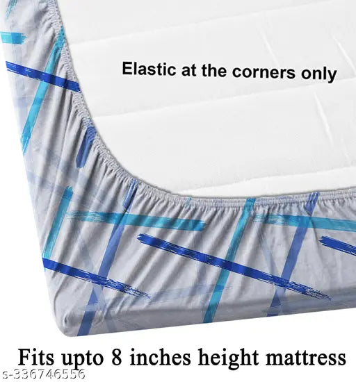 Glace Cotton double bed elastic fitted sheet with 2 pillow covers (72x78 inches, 18x28 inches), checkered pattern in summer colors, machine washable