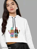 Loose-fitting cotton long sleeve western crop top with hoodie neck & printed pattern, ideal for casual wear or office wear. Made in India
