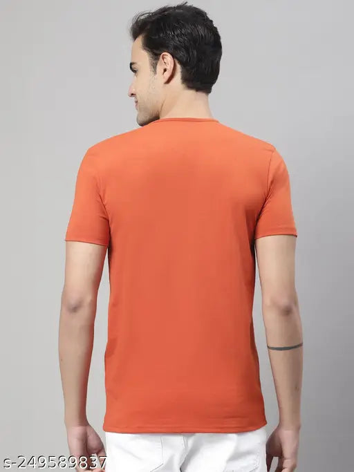 Orange cotton v-neck tshirts pack 2, printed pattern on short sleeves for men's casual wear, Indian origin