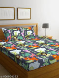 Cotton printed Savoy Home Decor cartoon flat sheet, queen size with 2 pillow covers for kids room, ideal for adult use during summer. 90x95 inches, superfine thread count 210, made in India
