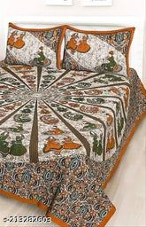 Double bed 160 TC 100% cotton sheet set, ethnic motifs, two pillow covers. High-quality premium cotton for adults, ideal for mild winter