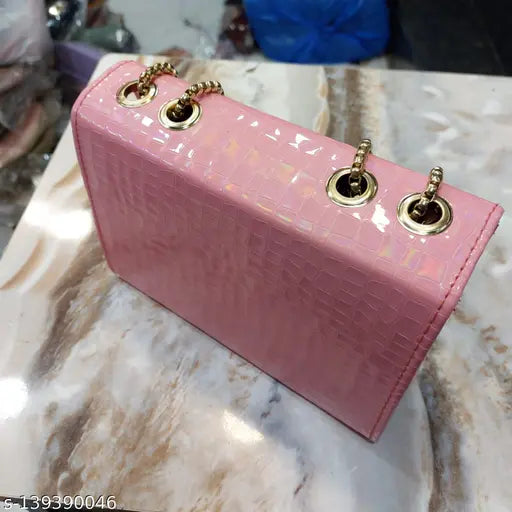 Rainbow croco synthetic sling bag in English colors, free size with 2 compartments