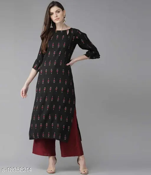 Rayon Kashvi Kurta set with palazzo bottoms, three-quarter sleeves, printed net pattern, India origin