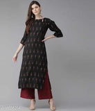 Rayon Kashvi Kurta set with palazzo bottoms, three-quarter sleeves, printed net pattern, India origin