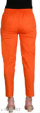 Orange cotton lycra regular-slim fit women's casual trousers, popular summer wear from India