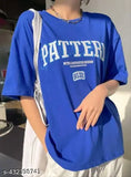 Oversized royal blue cotton blend baggy tshirt with printed design, short sleeves, suitable for women S-XXL