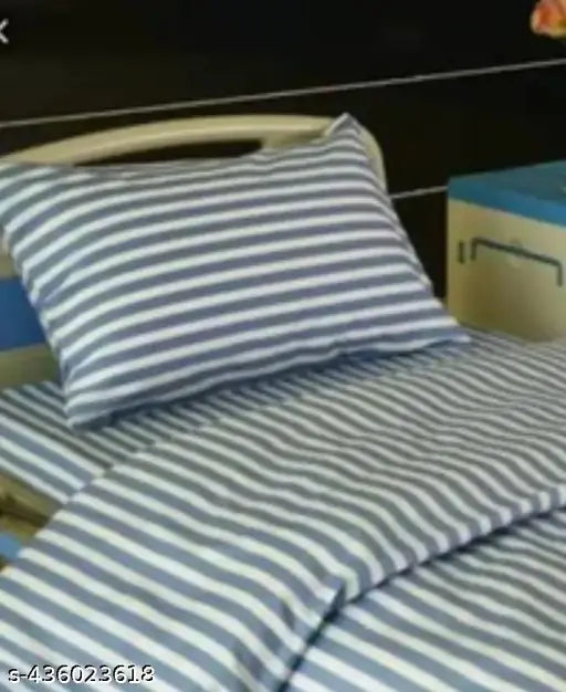 Blue line cotton striped flat sheets, superfine quality for single bed, mild winter use