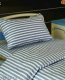 Blue line cotton striped flat sheets, superfine quality for single bed, mild winter use