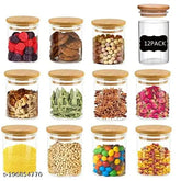 Crystal clear borosilicate glass jar set, airtight with bamboo wooden lid & silicone sealing ring (12 pcs, 270ml) - versatile storage for kitchen or office