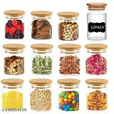 Crystal clear borosilicate glass jar set, airtight with bamboo wooden lid & silicone sealing ring (12 pcs, 270ml) - versatile storage for kitchen or office