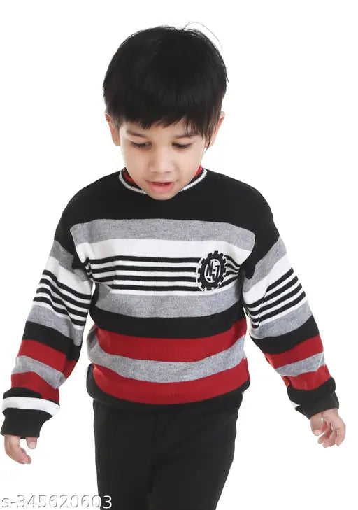Multicolor striped wool sweater for boys, full sleeves, premium Indian fabric