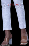 Chikankari cotton trousers for women, big size with lycra stretch, self-design pattern, free size to XXL