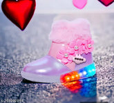 Synthetic leather LED light shoes for girls 07 yrs, breathable cotton blend material, stylish and safe nightwear