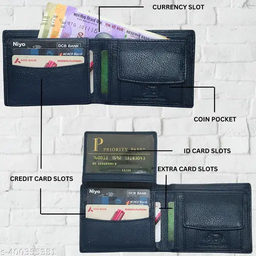 Navy Blue Genuine Leather RFID Wallet for Men - 9 card slots, rich texture, timeless elegance, meticulous design, handcrafted full-grain leather, RFID blocking, Strong Horns emblem