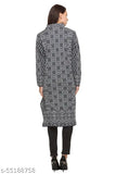 Navy blue wool A-line printed kurti, long sleeves, unique designwear from Montrex, India