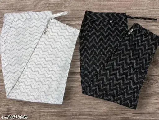 Royal pack of 2 textured net cotton pants for women, India-made casual wear