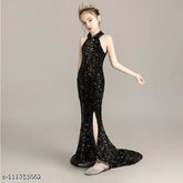 Acrylic sleeveless printed net prom dress for kids aged 2-4 years, beautiful evening wear from India