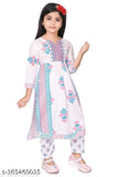Printed rayon kurta set with poly chiffon dupatta for girls aged 0-16 years, Indian kidswear fashion