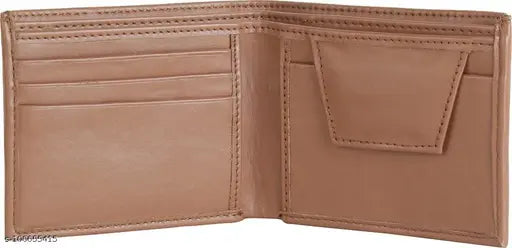 Brown faux leather men's wallet with 3 card slots, regular size for everyday use
