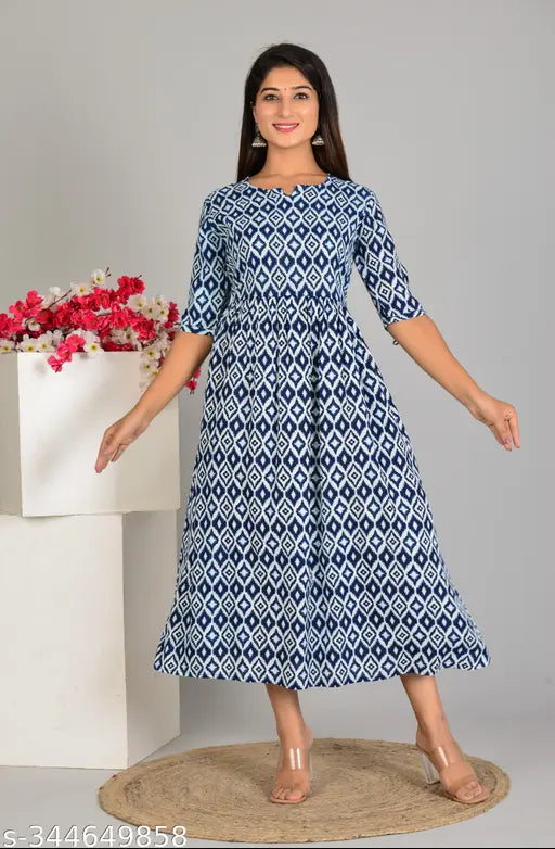 Rayon printed embroidered flared anarkali gown for women, short-sleeved party wear from India