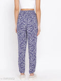 Blue viscose pant, floral print, regular fit for women, Oxolloxo brand