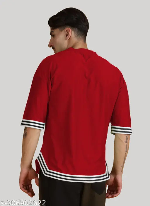 Oversize stripe v-cut cotton blend tee, breathable and soft