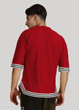Oversize stripe v-cut cotton blend tee, breathable and soft