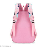 Pink printed fabric net backpack for school and institute, vibrant design with multiple compartments, adjustable padded straps
