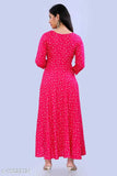 Pink rayon anarkali with printed combo, three-quarter sleeves, Demirner brand