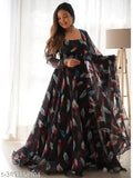 Multicolor polyester long-sleeved kurti for women, printed leaf design on solid background, available in sizes S-7XL
