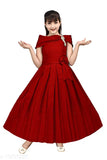 Red silk frock for girls, single pack, solid pattern, sizes 3-4 years to 12-13 years, Indian origin