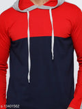 Cotton blend colorblocked men's hoodie with long sleeves, India-origin fashion apparel