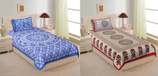 Cotton Gorgeous Versatile Bedsheets, pack of 2 with 2 pillow covers (104 thread count), single size from India