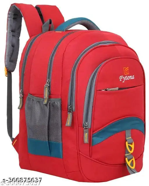 Large 45L waterproof polyester laptop backpack, heavy-duty with ample storage for college students. Durable and adjustable straps, suitable for 5th to 10th graders. Unisex design showcasing a school bag on shoulders, ideal for women. Made in India