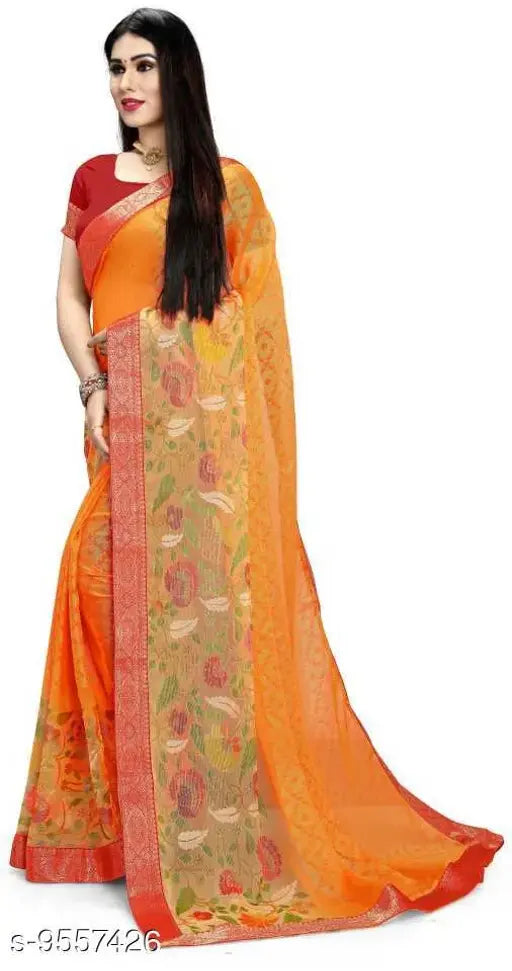 Trendy chiffon saree with printed multipack, free size, originating from India