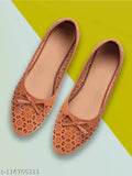Textured patent leather ballerinas (Tan), slip-on style for women - Indian made footwear