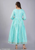 Rayon embroidered Anarkali Kurta for women & girls, Indian ethnic wear with three-quarter sleeves